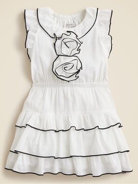 J. Crew Girls’ White/Navy Rosette Ruffle-Trim Dress—8